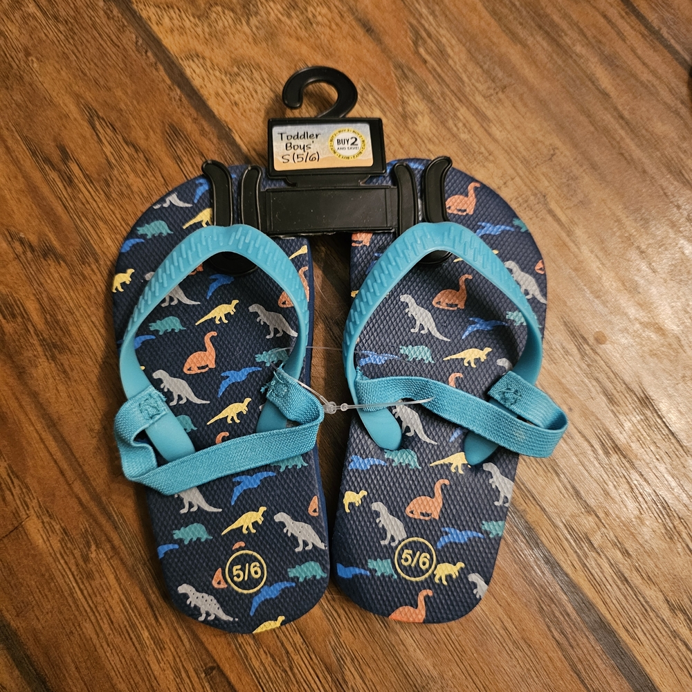 Dinosaur Print Kids Flip Flops - Blue